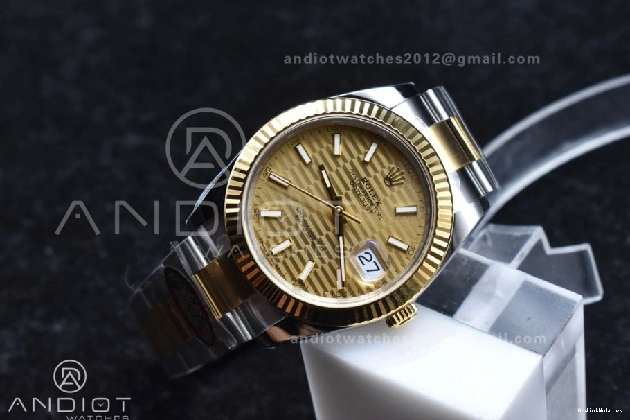 Oyster on YG Textured DateJust 41 Steel Best Sleek 1:1 SS YG Bracelet Clean Dial Edition 904L 126333 608 VR 0513